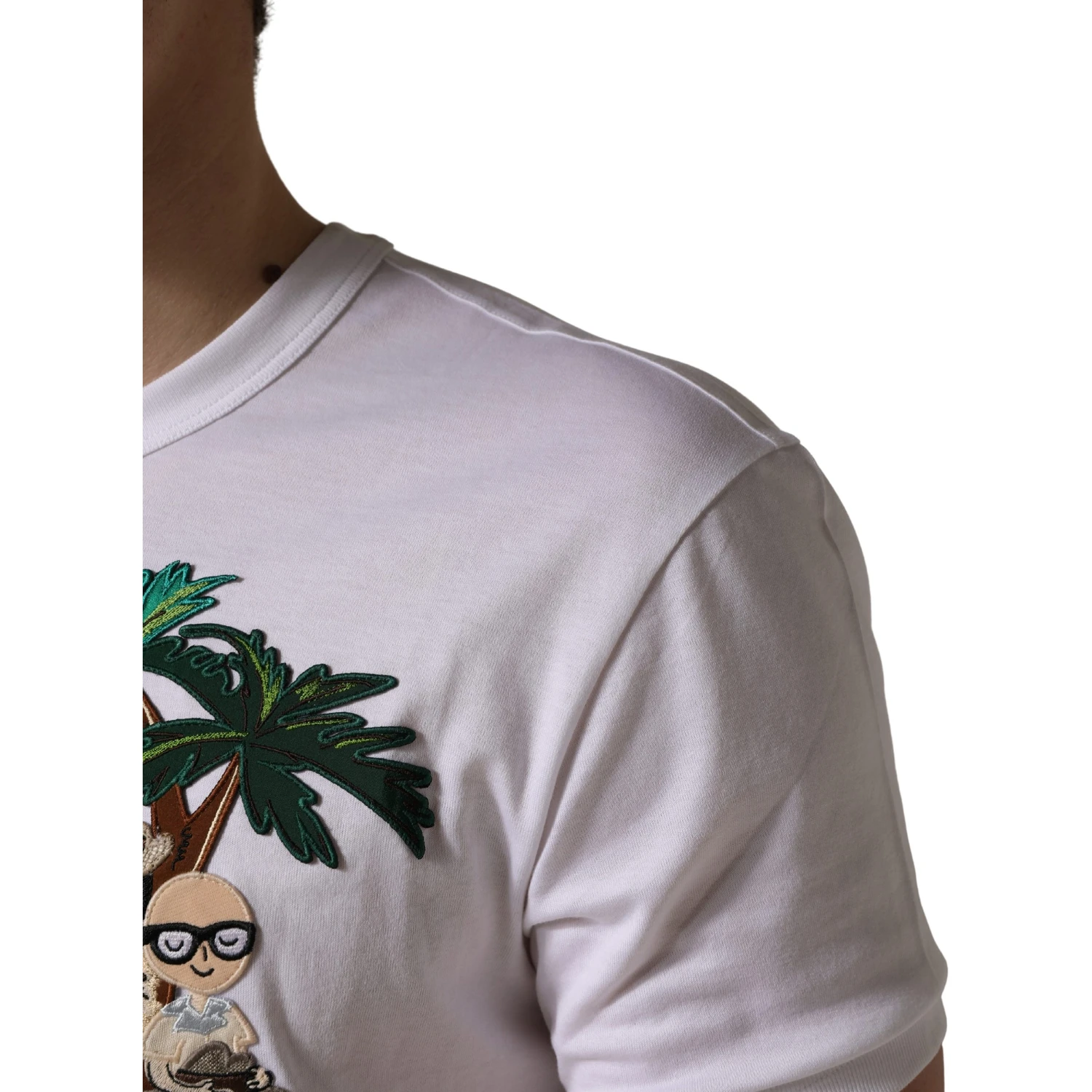 White Palm Embroidered Men Crew Neck T-shirt