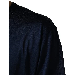 Dark Blue Silk Short Sleeve CrewNeck T-shirt
