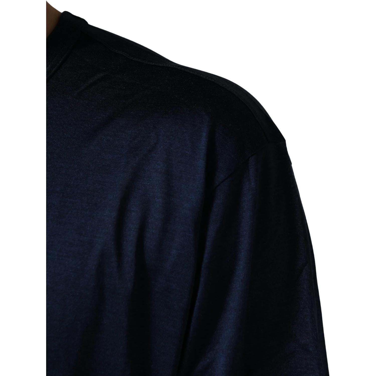 Dark Blue Silk Short Sleeve CrewNeck T-shirt