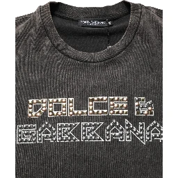 Gray Logo Embellished Men Crew Neck T-shirt