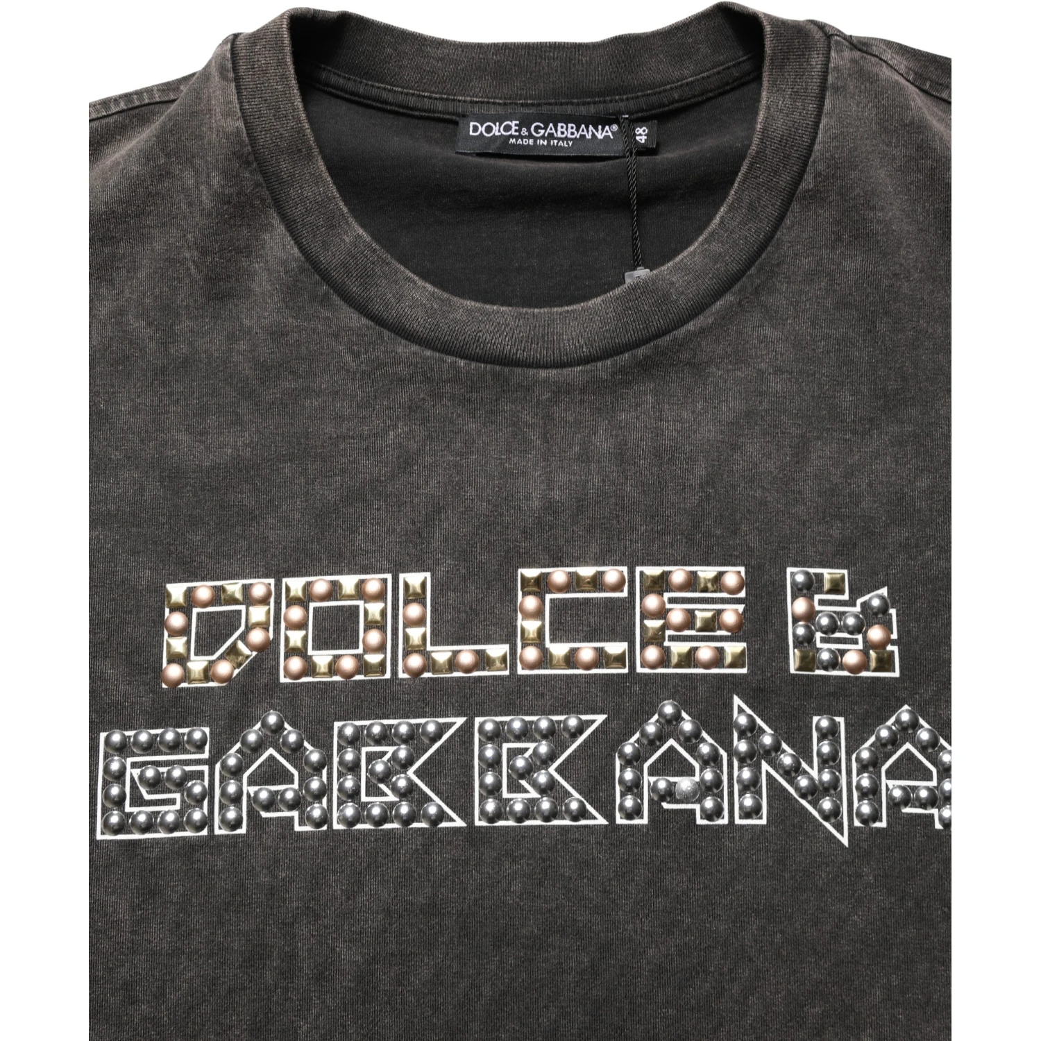 Gray Logo Embellished Men Crew Neck T-shirt