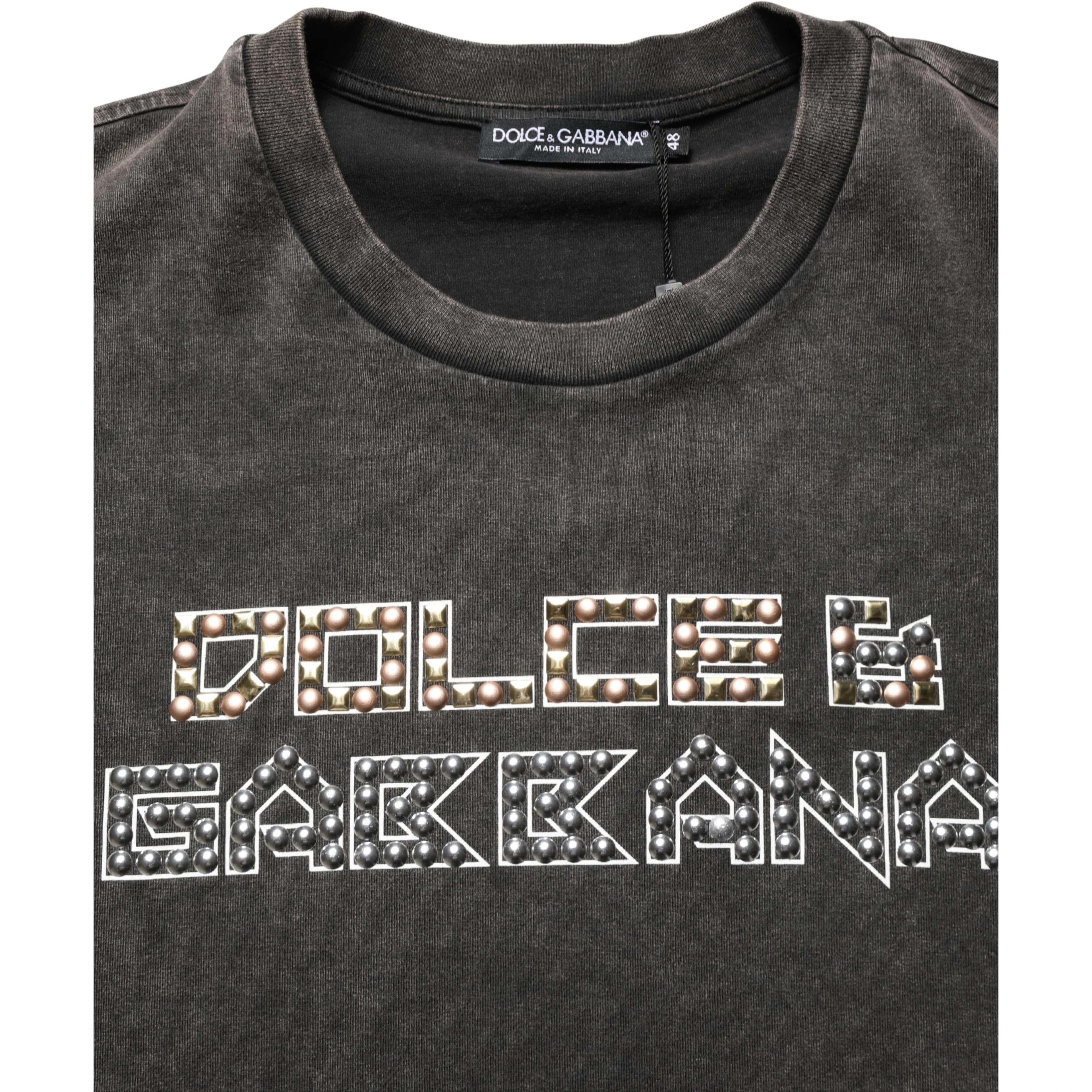 Gray Logo Embellished Men Crew Neck T-shirt