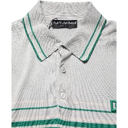 Gray Green Striped Logo Silk Polo T-shirt