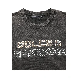 Gray Logo Embellished Men Crew Neck T-shirt