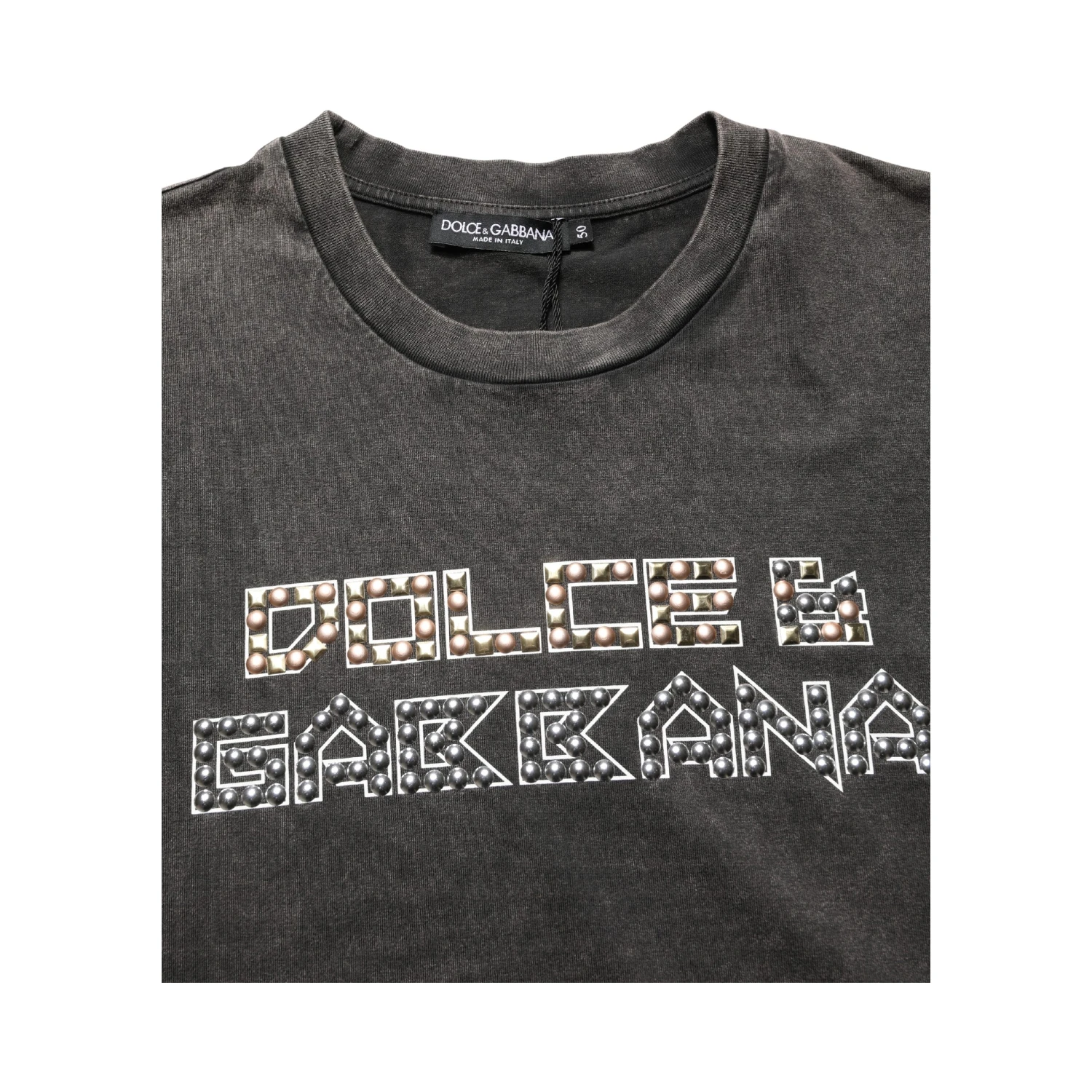 Gray Logo Embellished Men Crew Neck T-shirt