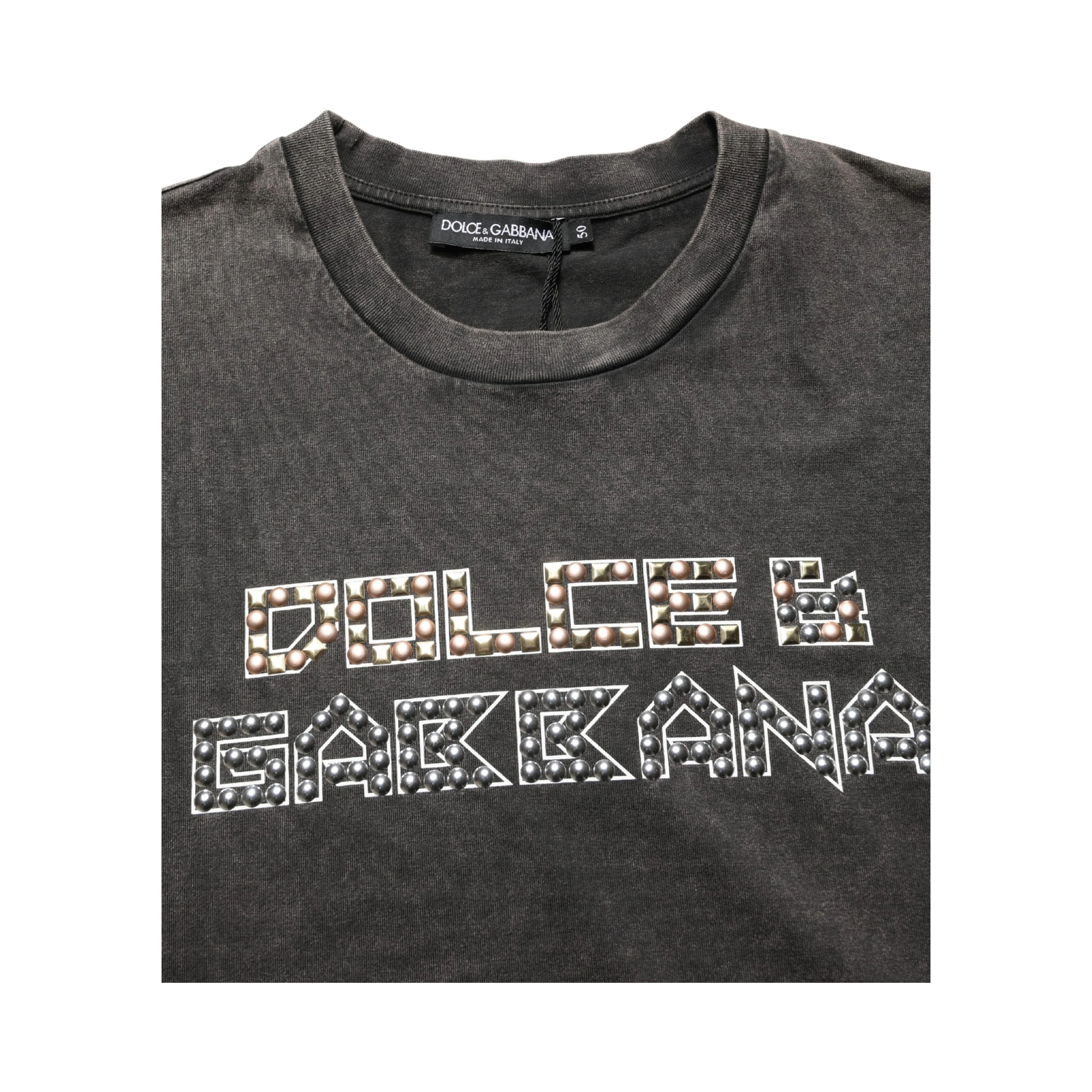 Gray Logo Embellished Men Crew Neck T-shirt
