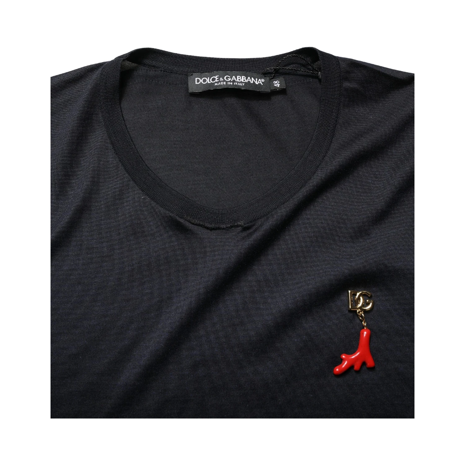 Dark Blue DG Logo Silk Men Crew Neck T-shirt