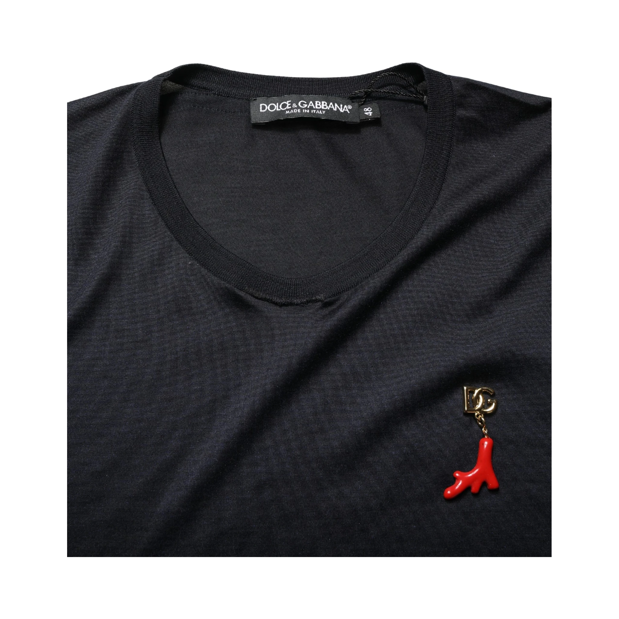 Dark Blue DG Logo Silk Men Crew Neck T-shirt