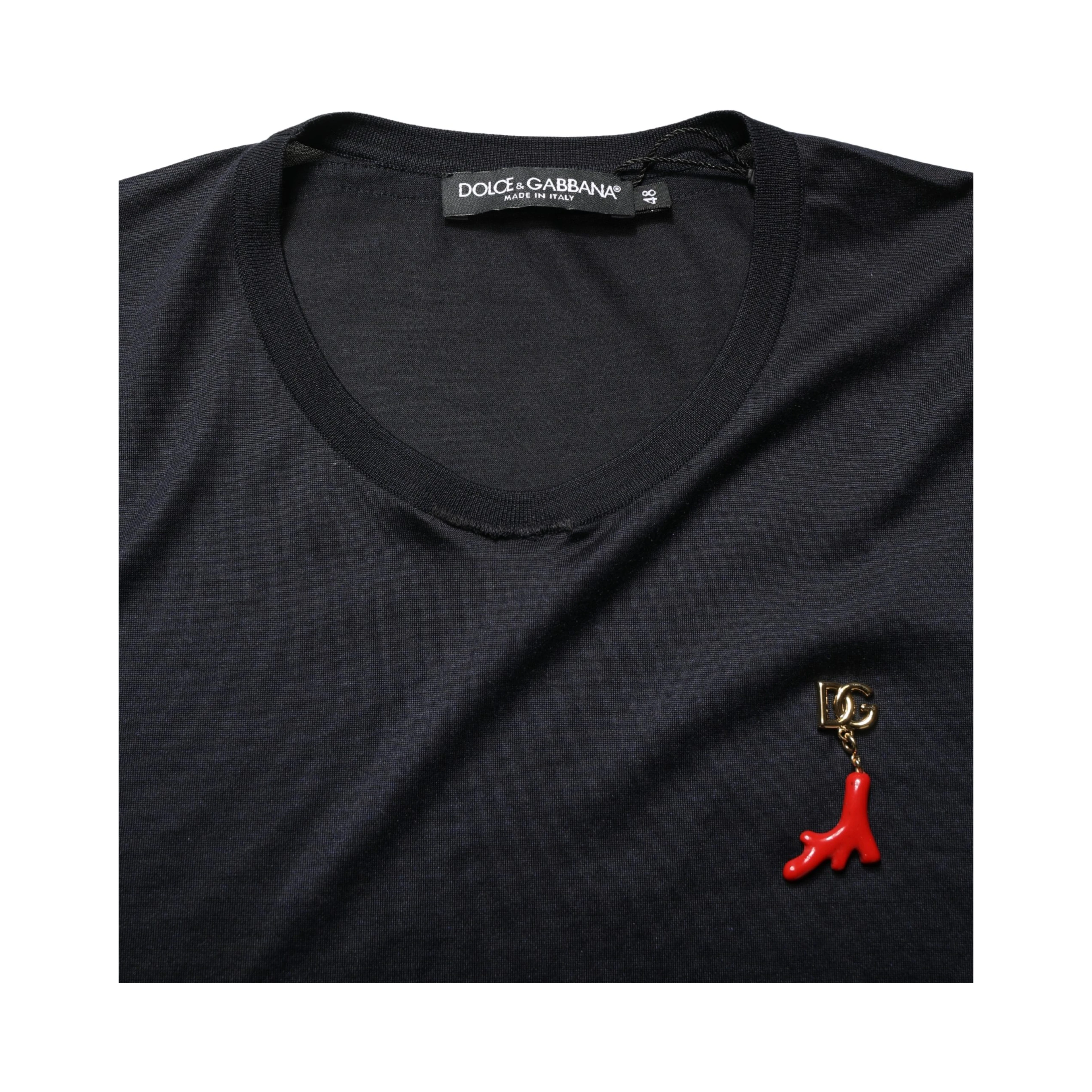 Dark Blue DG Logo Silk Men Crew Neck T-shirt