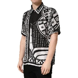 Black White Bandana Print Collared Shirt