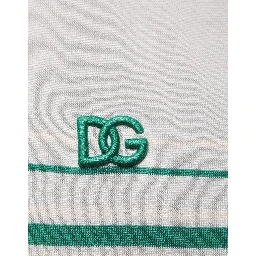 Gray Green Striped Logo Silk Polo T-shirt