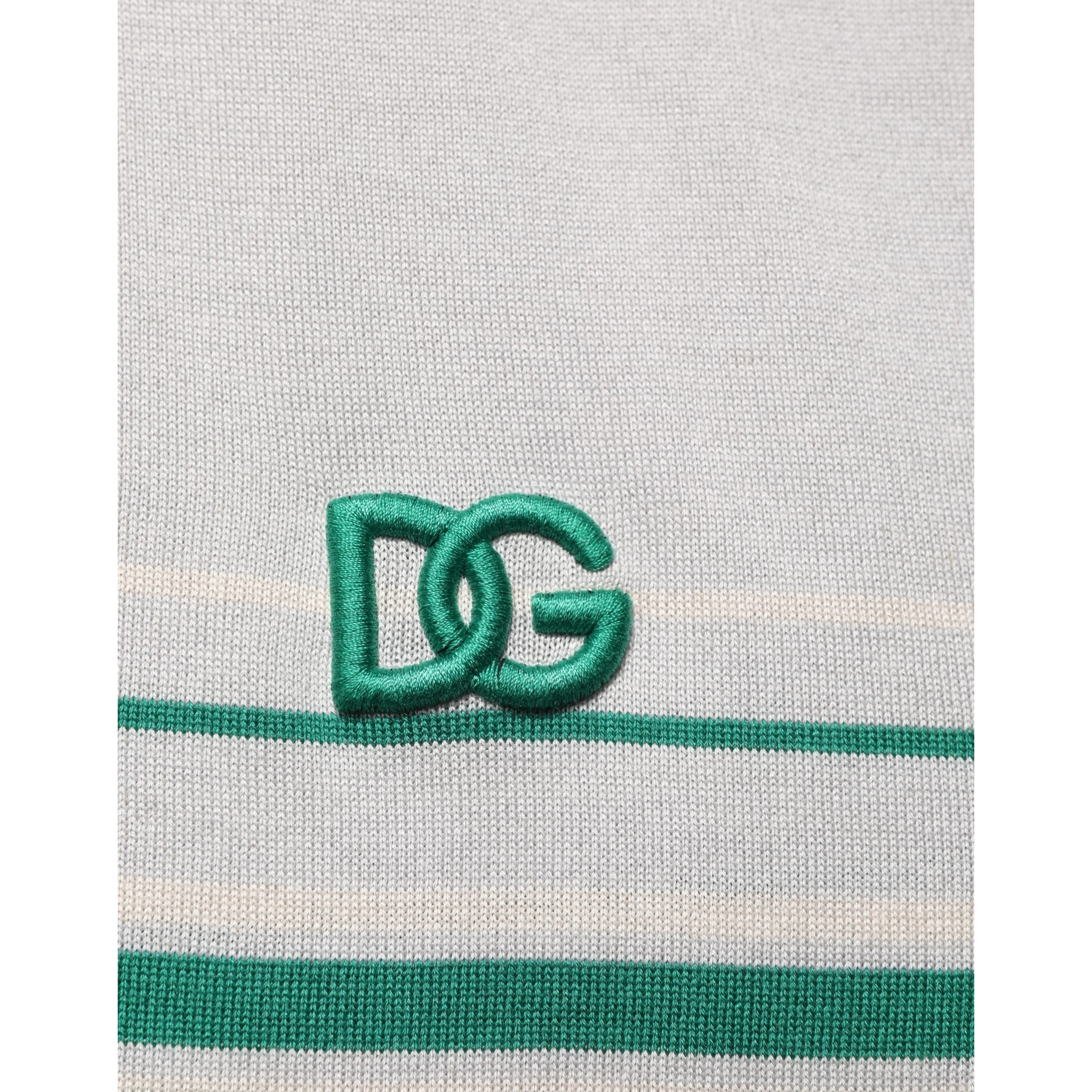 Gray Green Striped Logo Silk Polo T-shirt