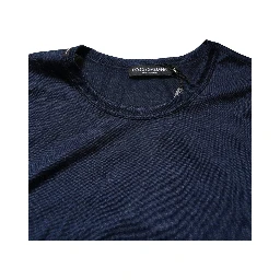 Dark Blue Silk Short Sleeve CrewNeck T-shirt