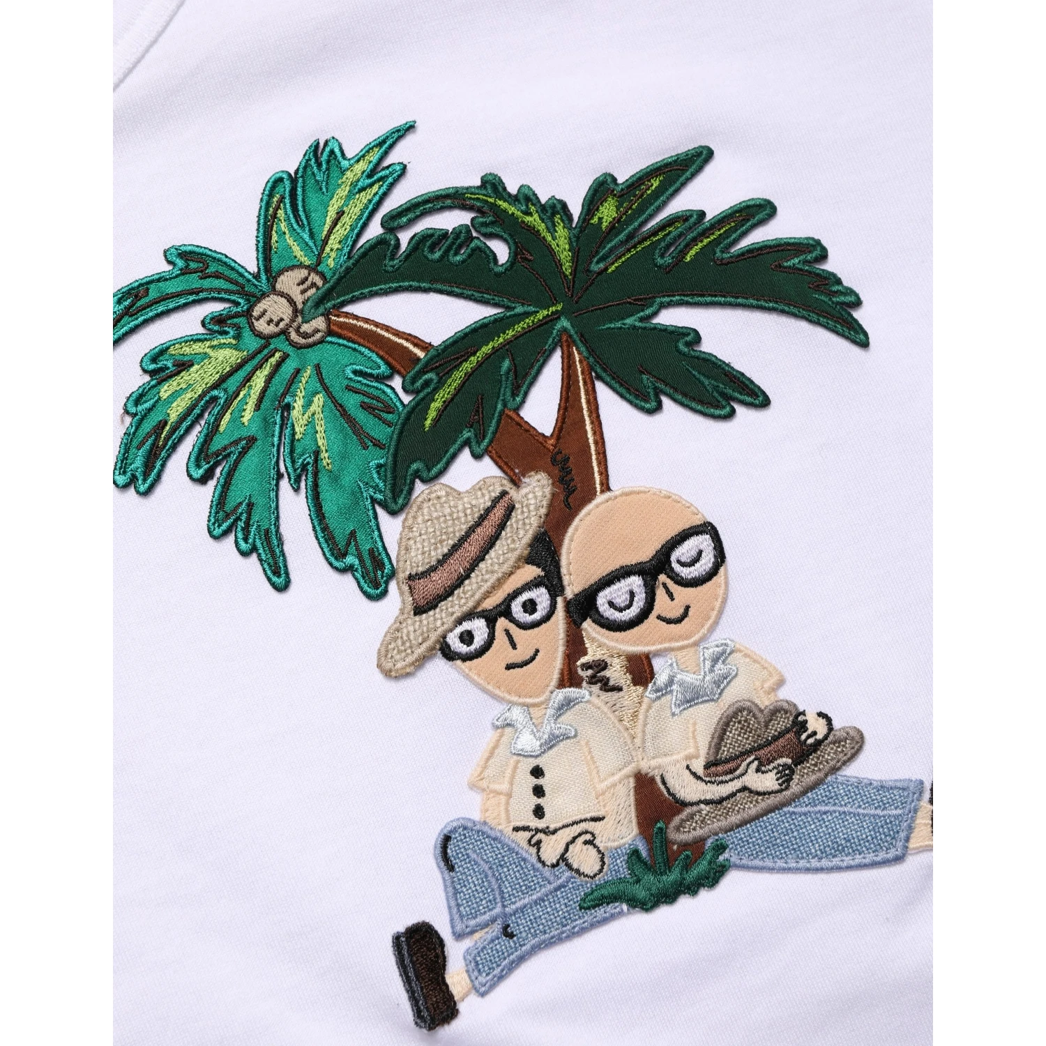White Palm Embroidered Men Crew Neck T-shirt
