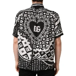 Black White Bandana Print Collared Shirt
