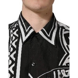 Black White Bandana Print Collared Shirt