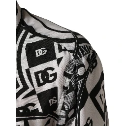 Black White Bandana Print Collared Shirt