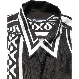 Black White Bandana Print Collared Shirt