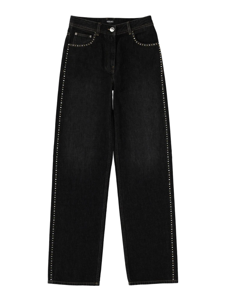JEANS WITH STUDS AND CRYSTALS DECORATION