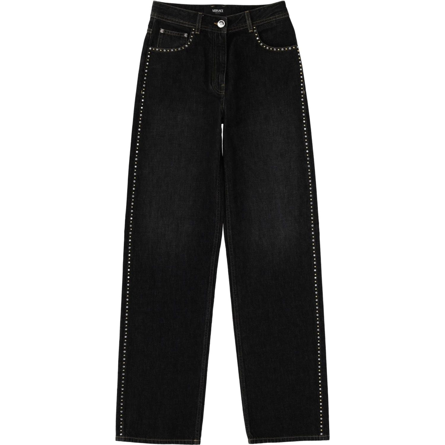 JEANS WITH STUDS AND CRYSTALS DECORATION