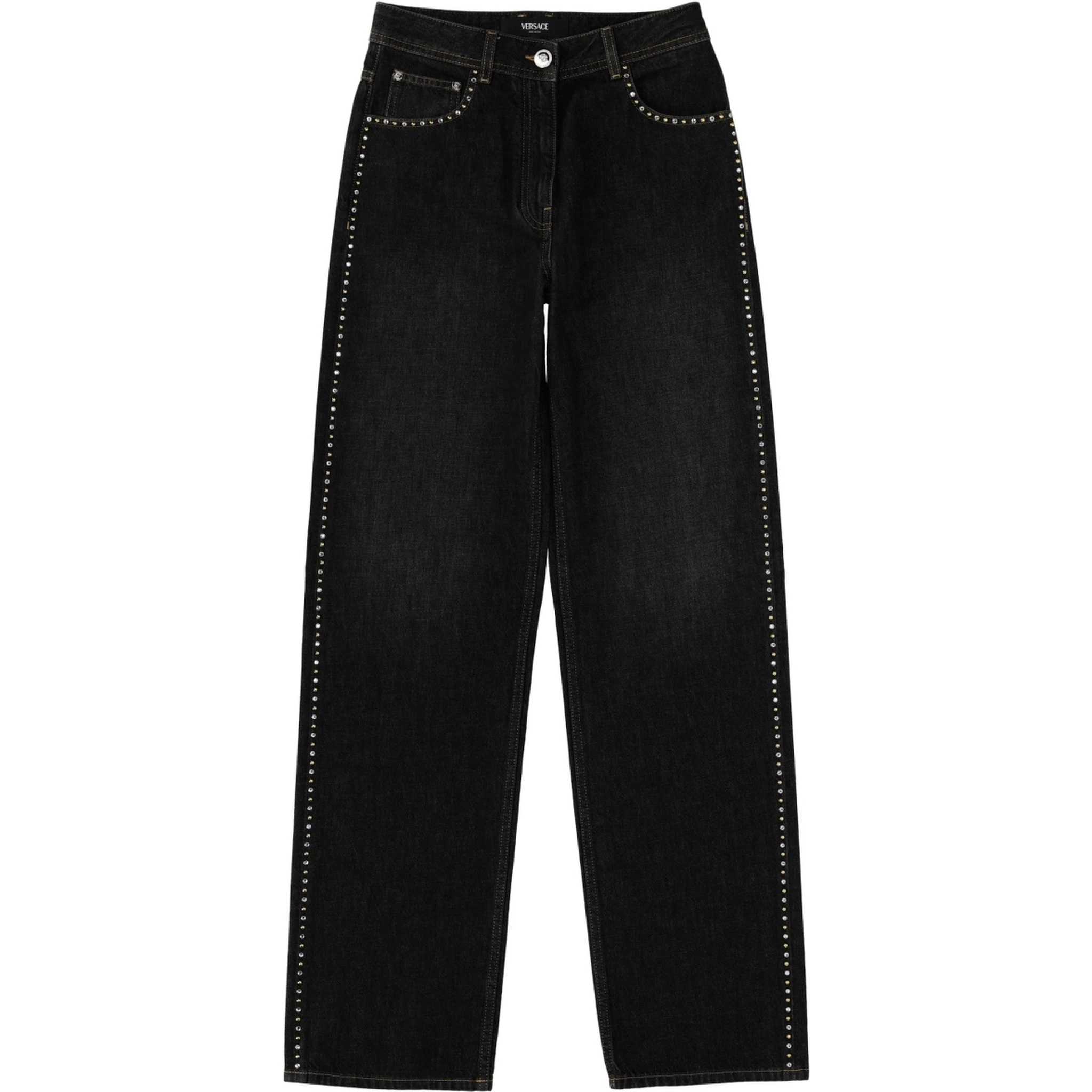 JEANS WITH STUDS AND CRYSTALS DECORATION