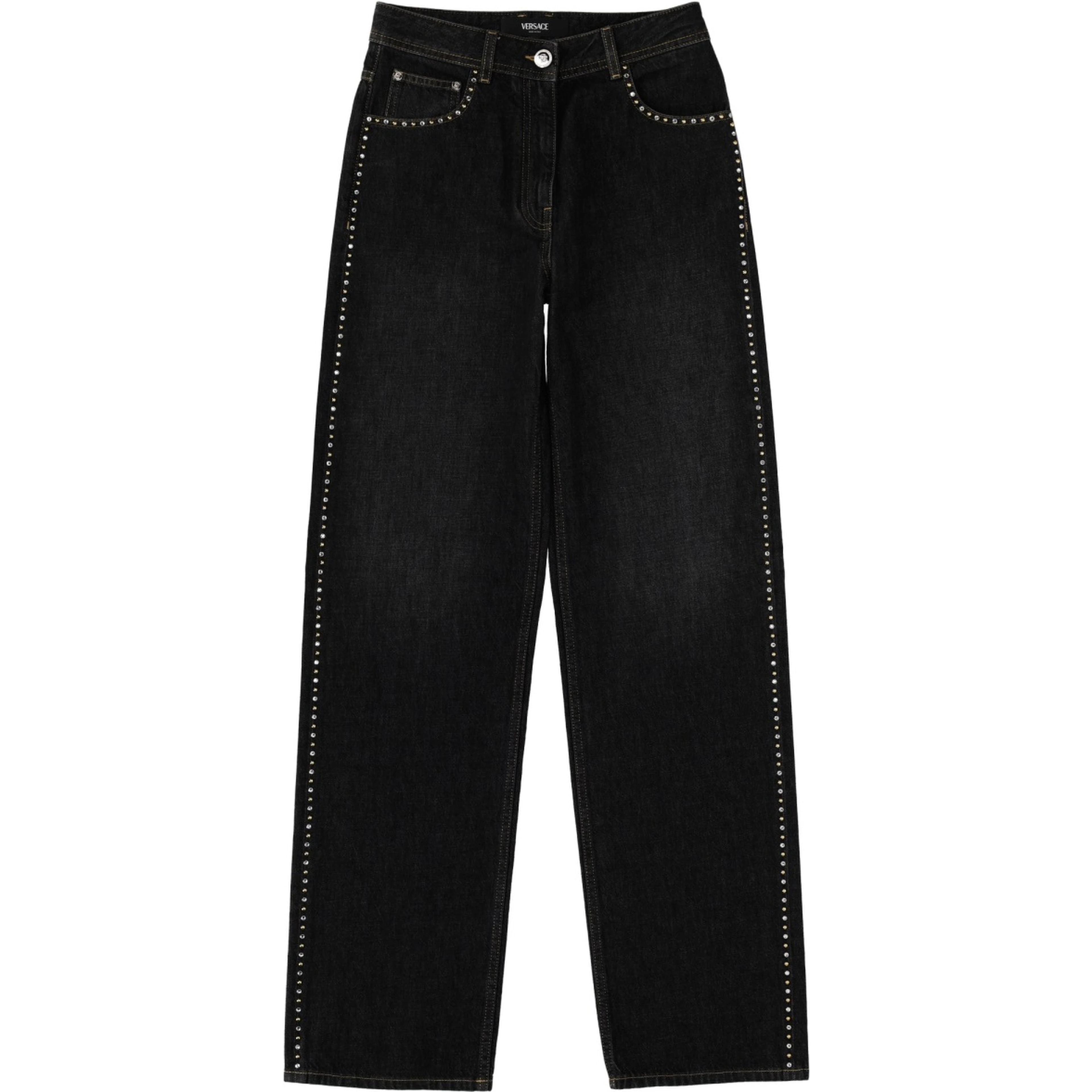 JEANS WITH STUDS AND CRYSTALS DECORATION