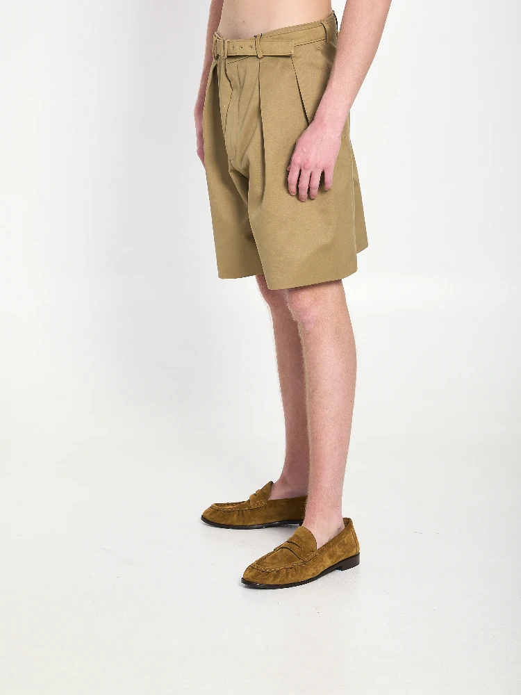 Cotton drill shorts with belt alternative