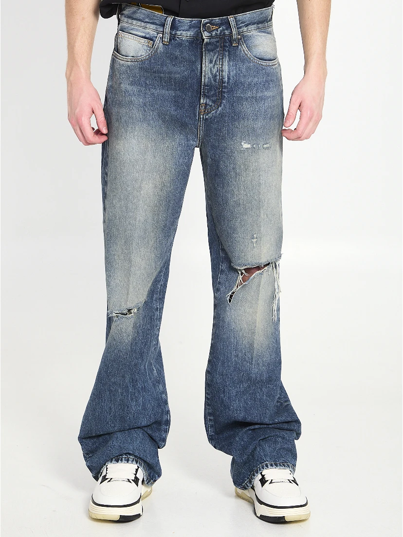 Slashed boot cut jeans