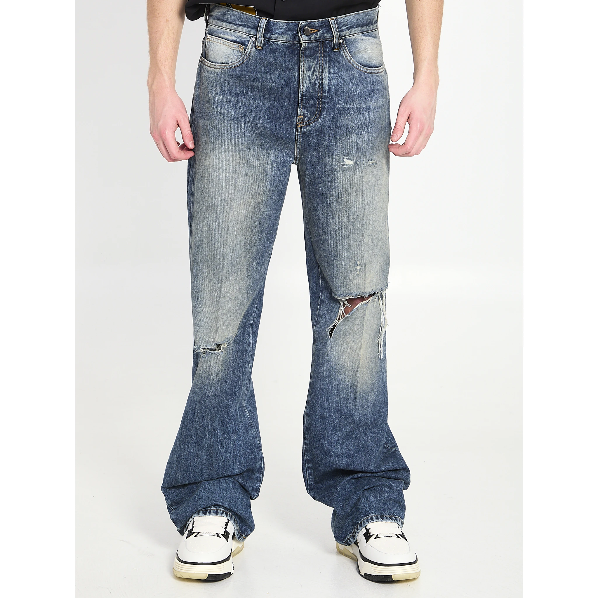 Slashed boot cut jeans