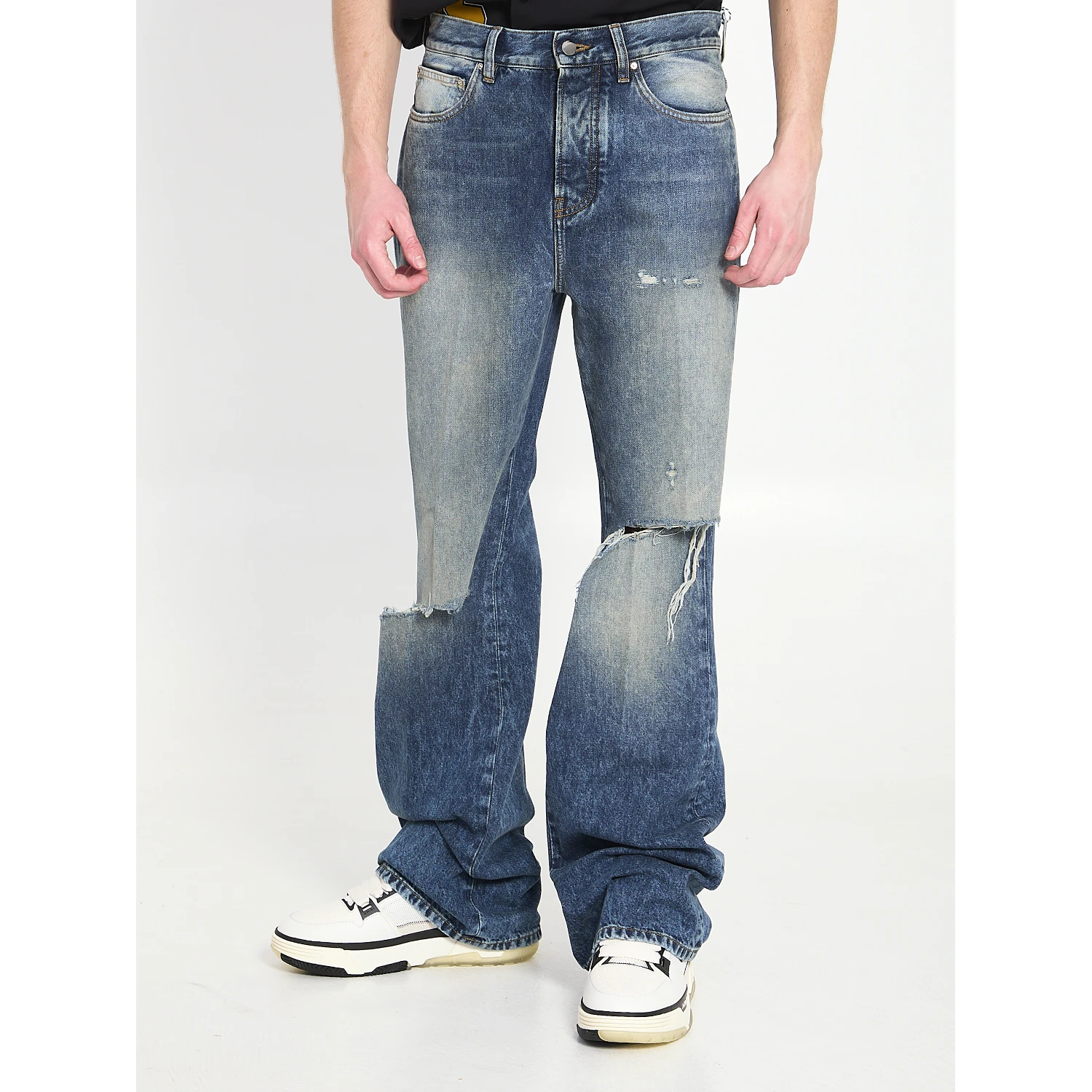 Slashed boot cut jeans