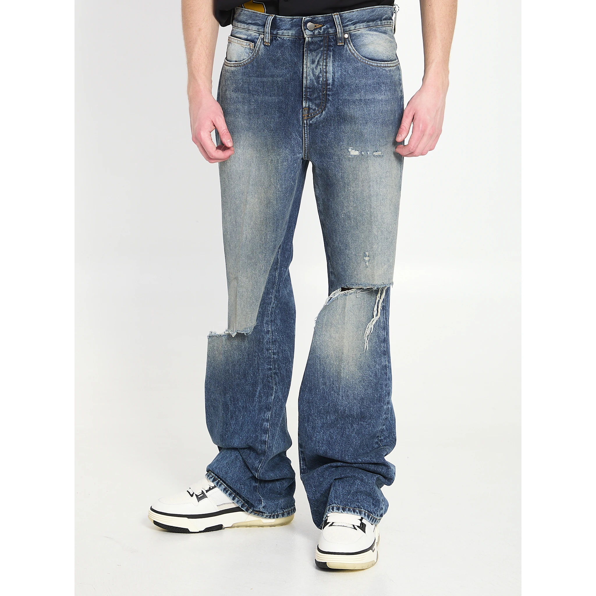 Slashed boot cut jeans