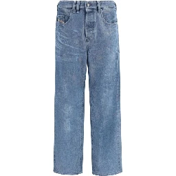 Blue Cotton Straight-Leg Jeans