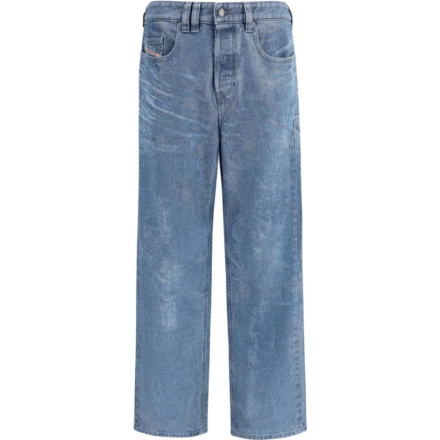 Blue Cotton Straight-Leg Jeans
