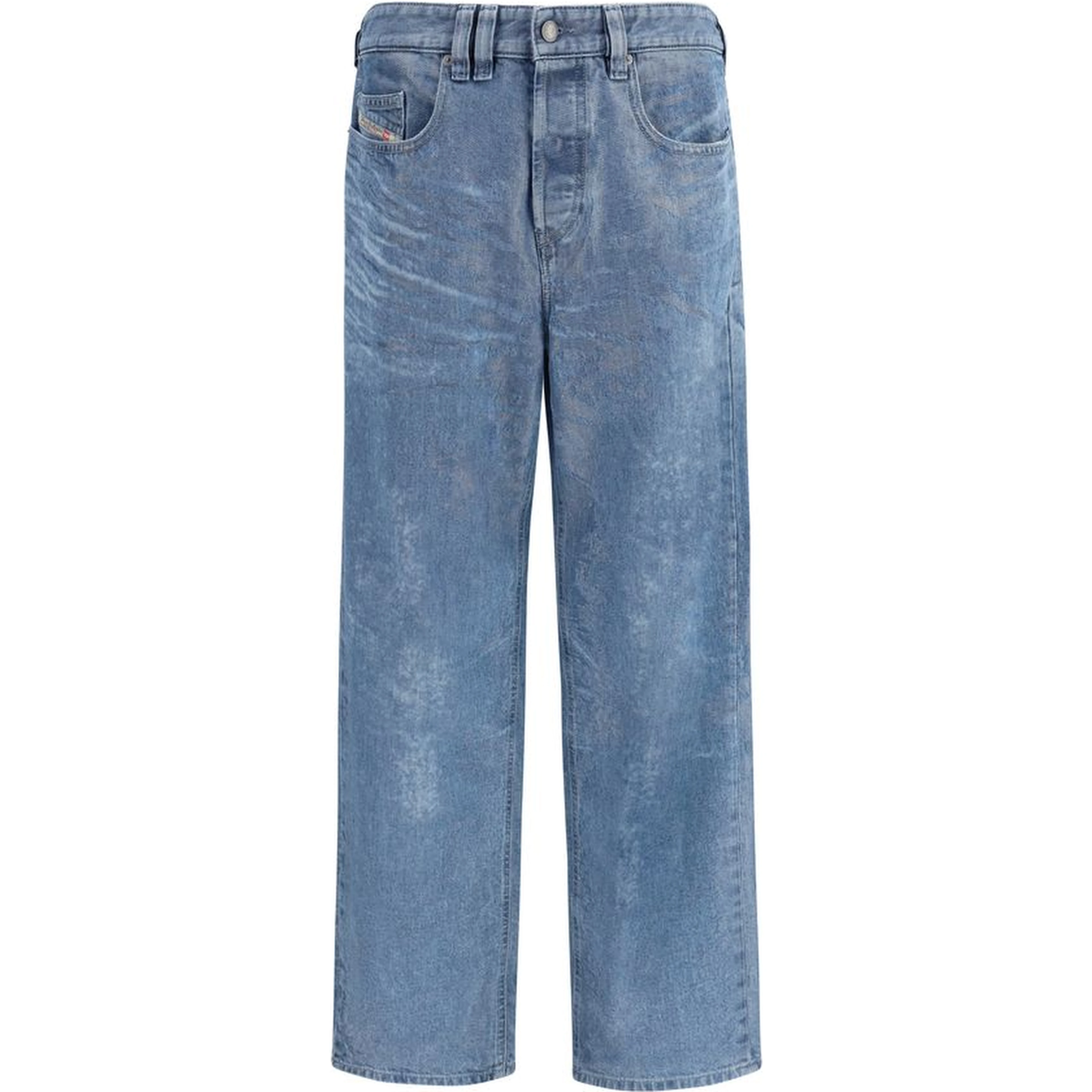 Blue Cotton Straight-Leg Jeans