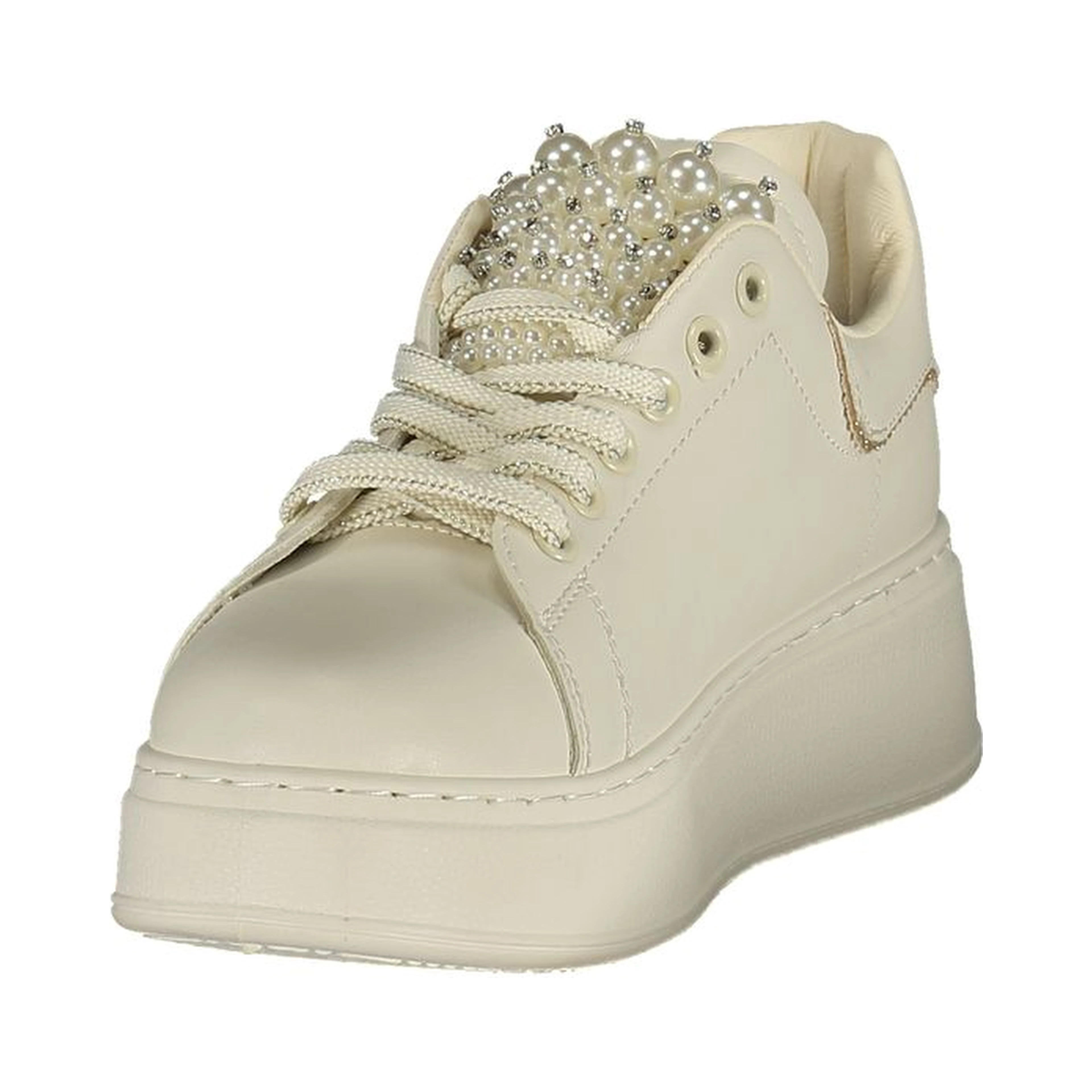 White Polyester Athletic Sneakers