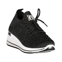 Black Polyester Athletic Sneakers