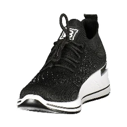 Black Polyester Athletic Sneakers