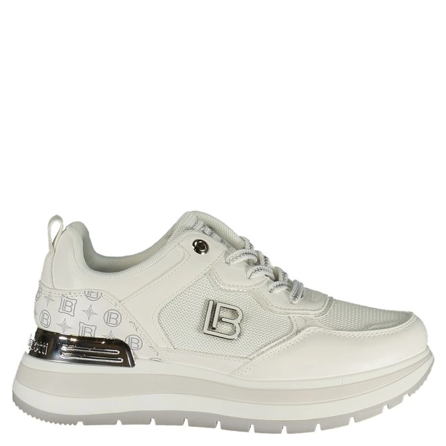 White Polyester Athletic Sneakers