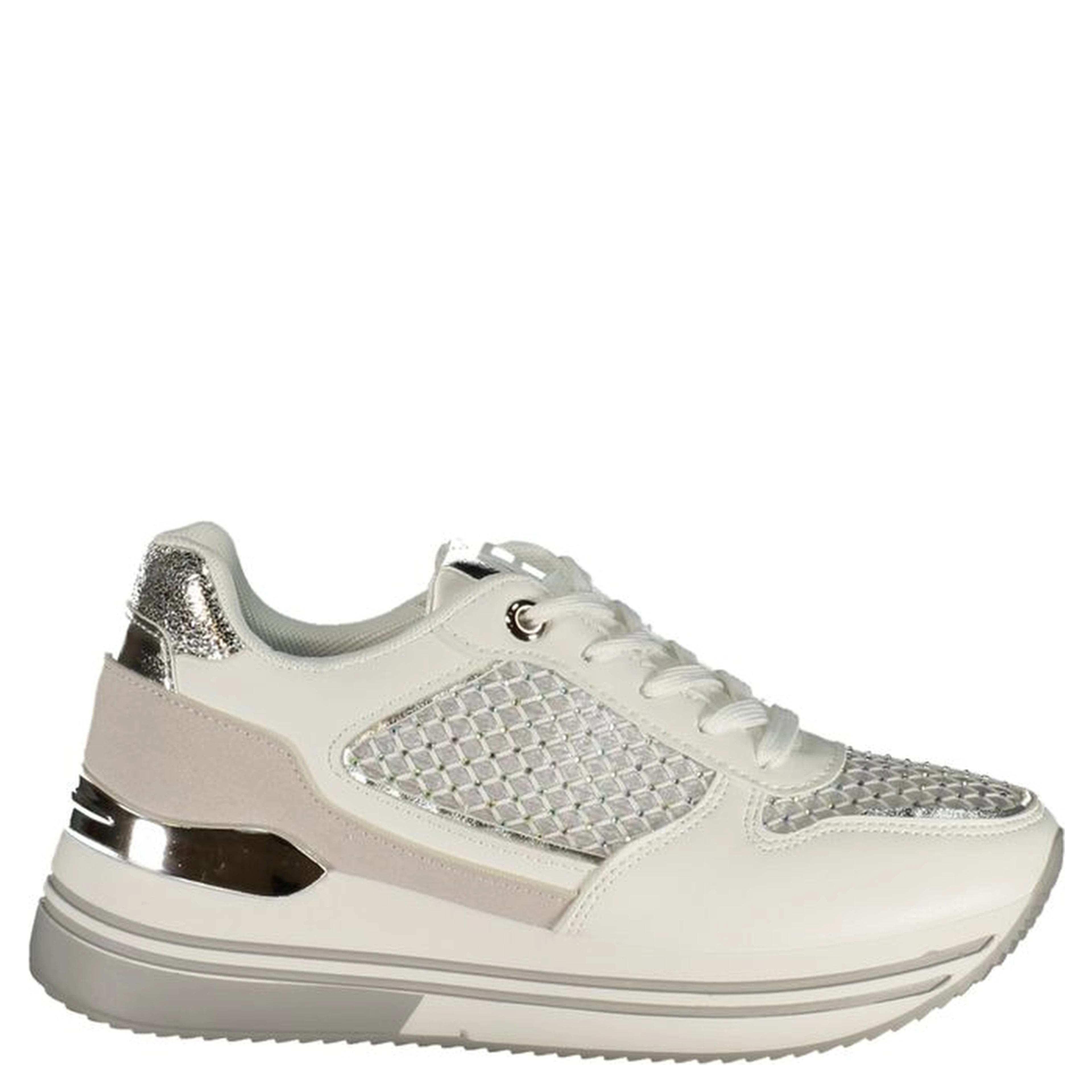 White Polyester Athletic Sneakers