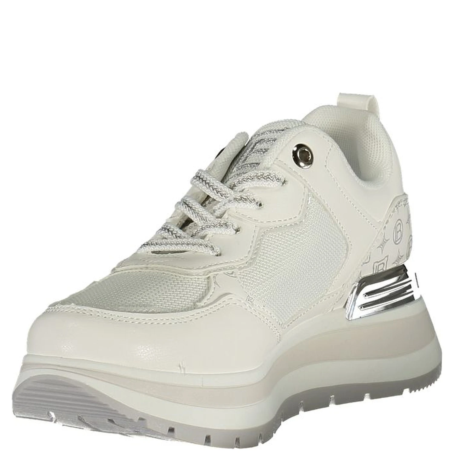 White Polyester Athletic Sneakers