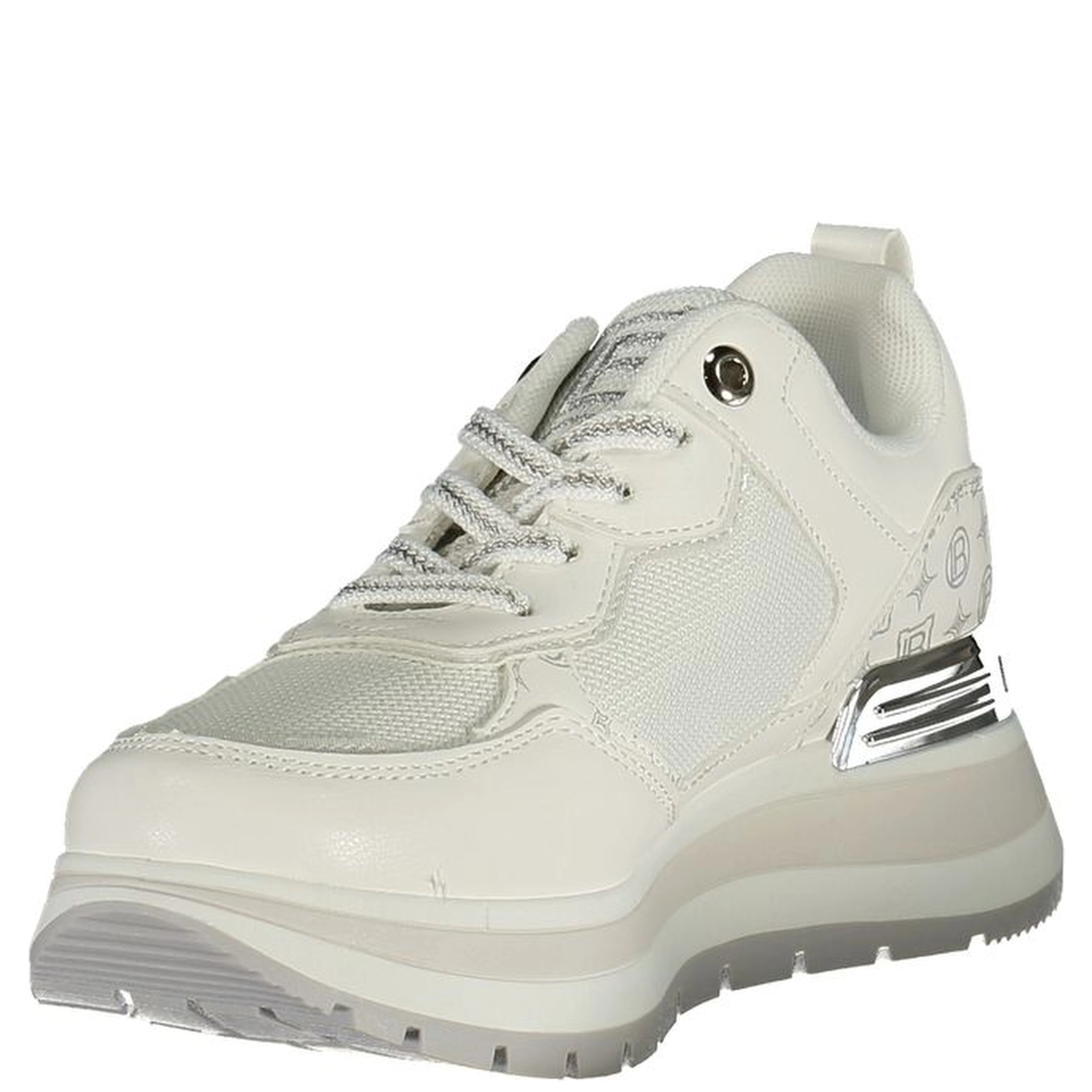 White Polyester Athletic Sneakers