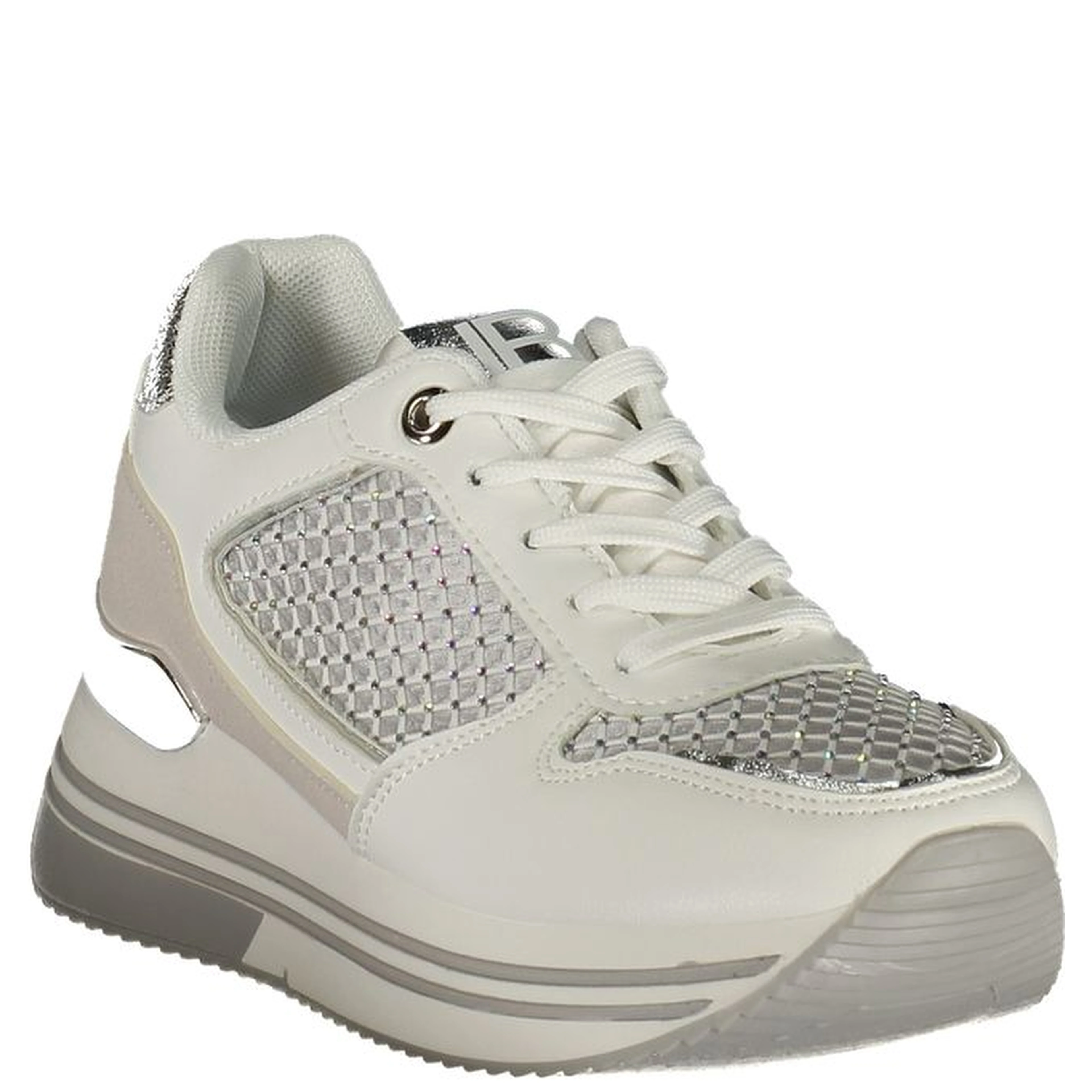 White Polyester Athletic Sneakers