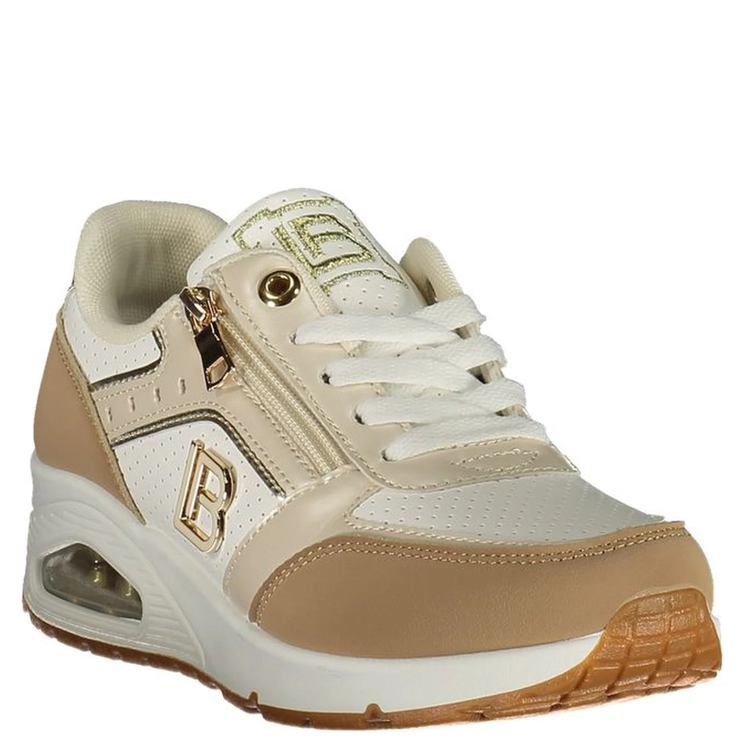 White Polyester Athletic Sneakers