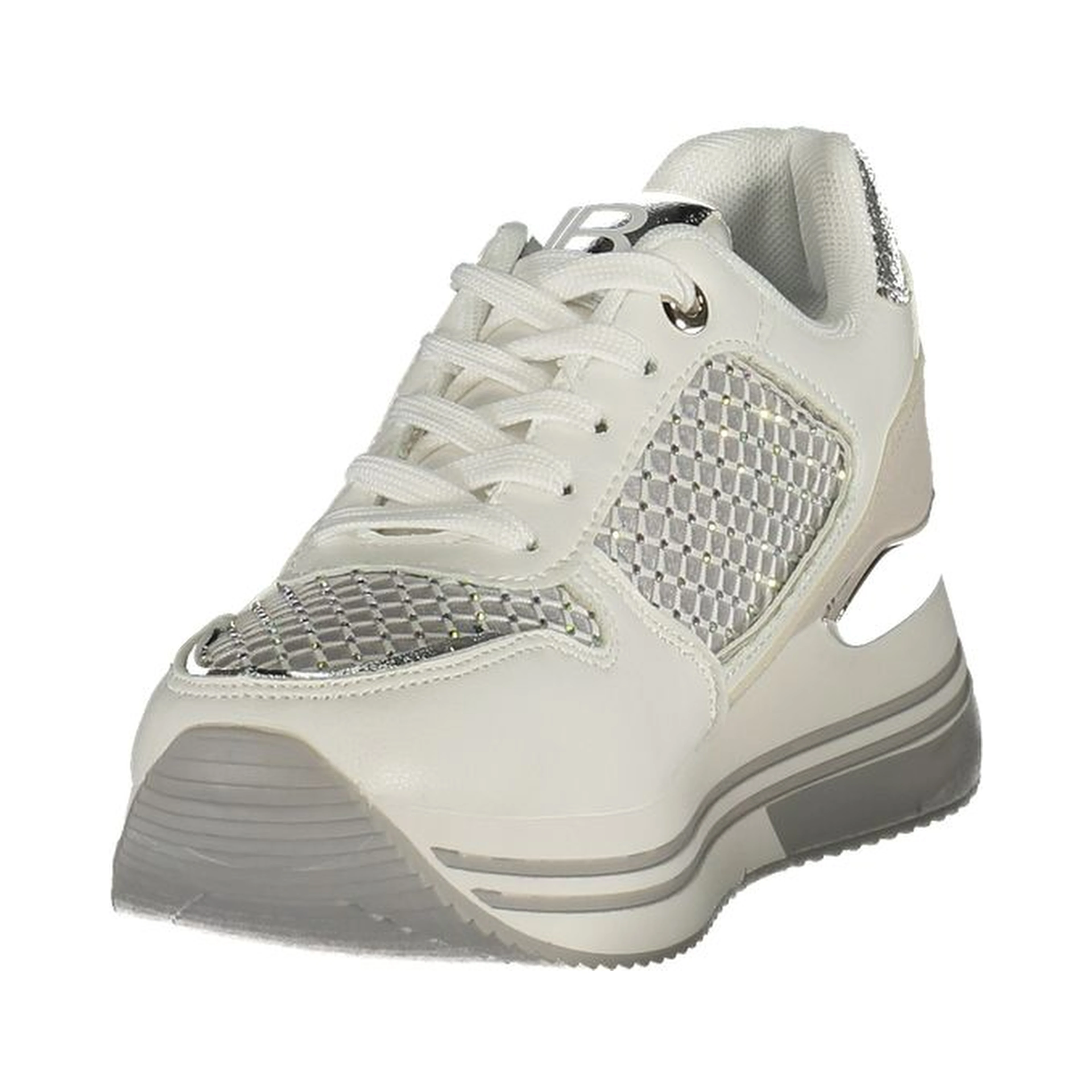 White Polyester Athletic Sneakers