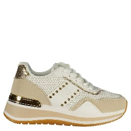 White Polyester Athletic Sneakers