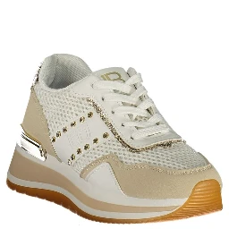White Polyester Athletic Sneakers