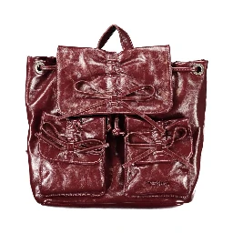 Burgundy Polyurethane Women Backpack