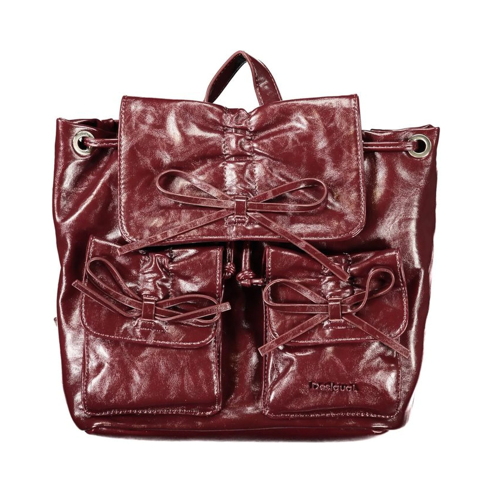 Burgundy Polyurethane Women Backpack