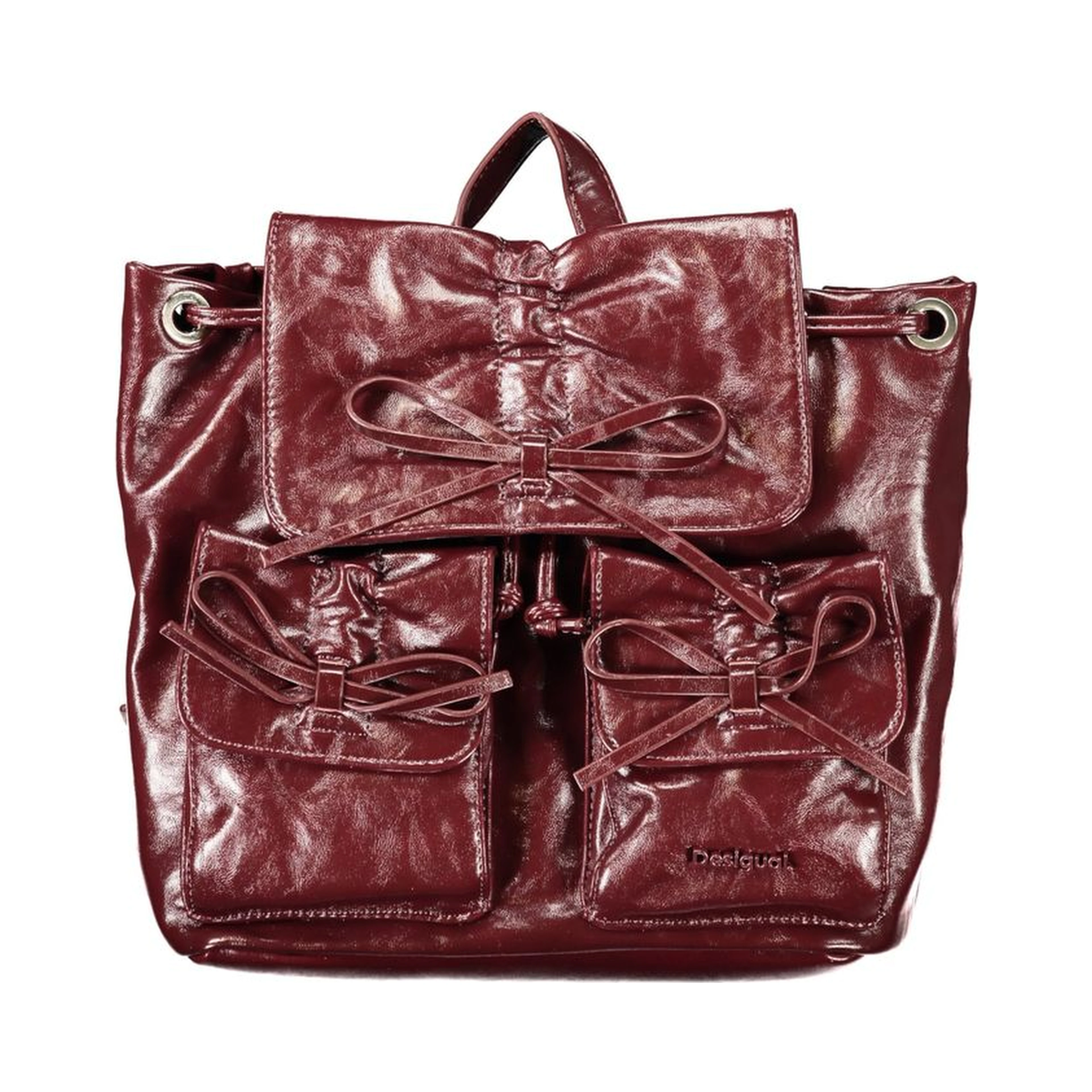 Burgundy Polyurethane Women Backpack
