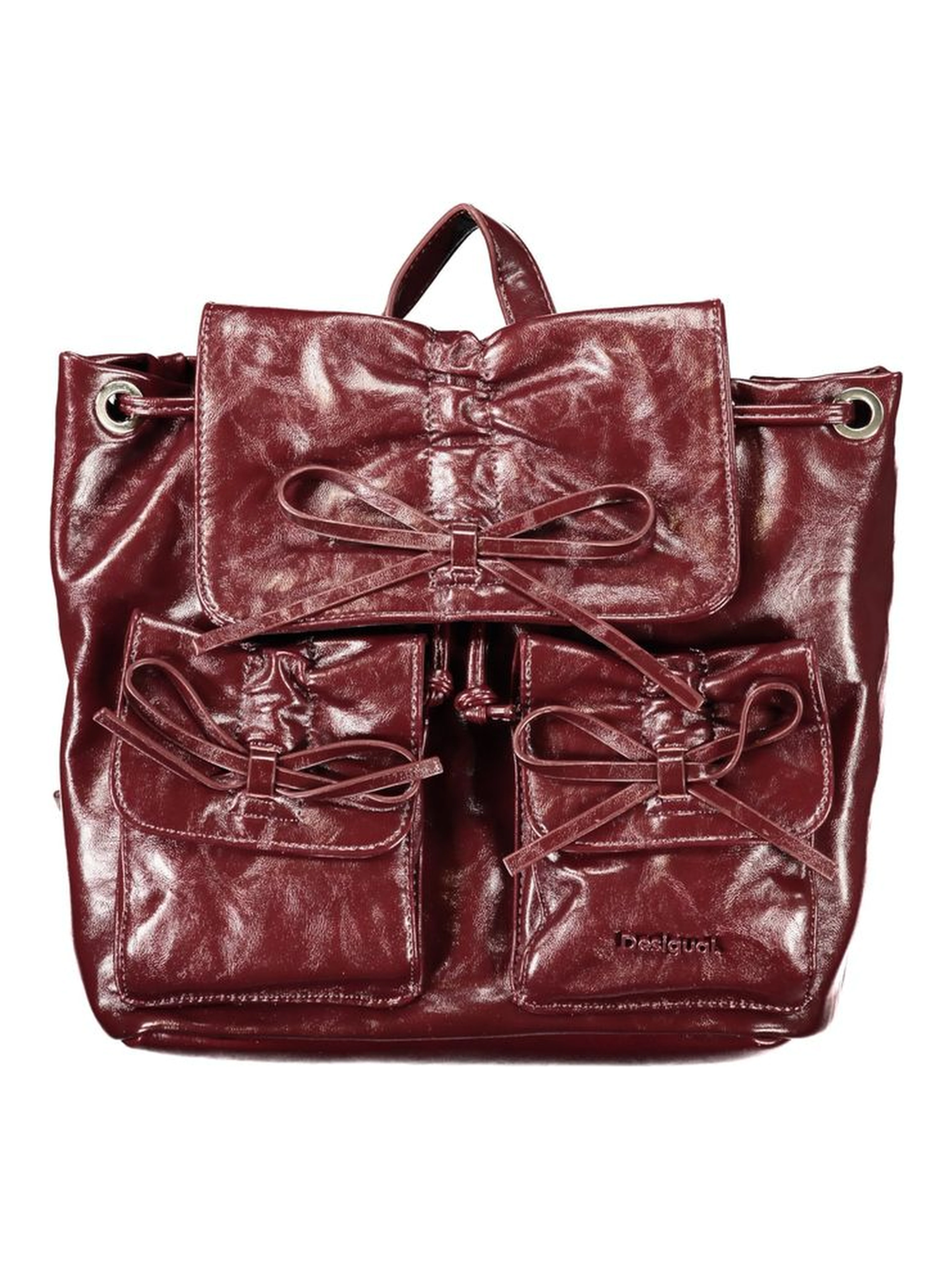 Burgundy Polyurethane Women Backpack